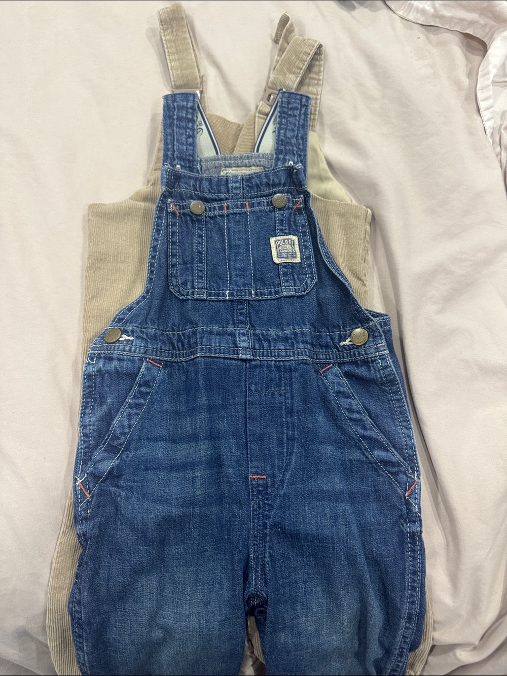 Polo by Ralph Lauren Blue Denim Kids Overalls with Tan Corduroy Back